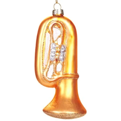 Abbildung von BRUBAKER Trompete Handbemalte Weihnachtskugel aus Glas Mundgeblasener Christbaumschmuck Figuren lustig Deko Anhänger Baumkugel 13 cm