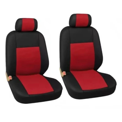Abbildung von flexzon 1+1 Universal Vordersitzbezüge für Auto, Van, Bus, Taxi, SUV, 4x4, Wohnmobil, Rot/Schwarz