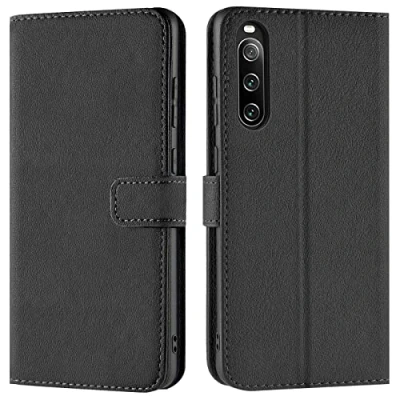 Abbildung von Verco Handyhülle für Sony Xperia 10 IV Hülle, Bookcase Tasche Flipcover (2022) Case [Kartenfächer/Aufstellfunktion], Schwarz