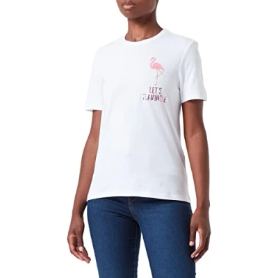 Abbildung von ONLY Women&#039;s ONLKITA REG S/S Flamingle TOP Box JRS T Shirt, Bright White/Print:Flamingo Chest, S