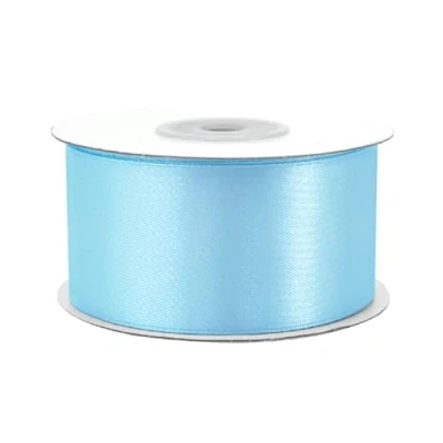 Abbildung von Satinband 38mm x 25m Rolle FARBAUSWAHL in 3/6/12/18/25/38/50/75/100mm farbecht &amp; waschbar Schleifenband für Hochzeit Geschenkband zum Verpacken Dekorieren Basteln Hellblau 311