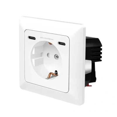 Abbildung von LogiLink PA0331 Unterputz Steckdose, 1x Schutzkontaktbuchse (CEE 7/3), 2x USB C mit PD (Power Delivery), Einbautiefe: 29,5 mm