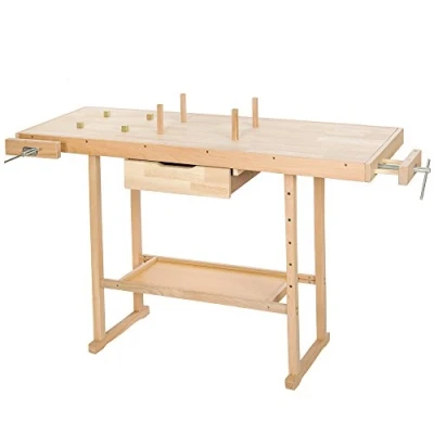 Abbildung von tectake® Werkbank Holz, mit Schraubstock, Hobelbank, Arbeitstisch für Werkstatt, Tischler Werkzeug, Werktisch XL