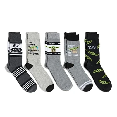 Abbildung von Star Wars Herren The Mandalorian 5 Pack Crew Lässige Socken, Schwarz Grau Multi, 43 47 EU (5er Pack)