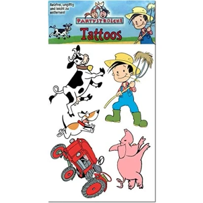 Abbildung von Partystrolche Kinder Tattoo Set * Bauernhof als Spiel, Geschenk und Mitgebsel 28250 Bauernhoftiere Tiere Bauer Flo Tattoos Kindertattoo Geburtstag