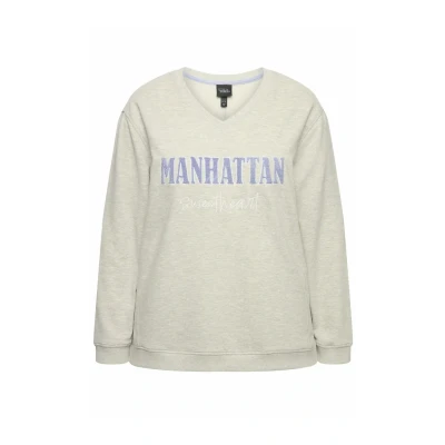 Abbildung von Ulla Popken Manhattan Sweetheart LONG Sleeve Sweatshirt, Damen, Größe: 46/48, Light gray melange