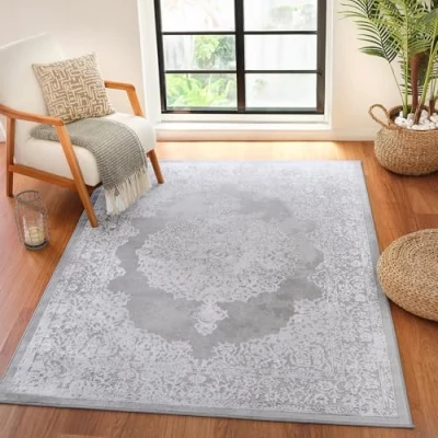 Abbildung von Surya Agadir Vintage Teppich groß Orientalischer Wohnzimmer 200x275 cm, Esszimmer, Schlafzimmer Boho Teppich, Kurzflor für einfache Pflege Muster in Hellbeige