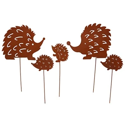 Abbildung von UNUS GARDEN Gartenstecker Stecker Rost Igel 5er Set (5 St., Set) Gartendeko Rostdeko Dekostecker rostige Deko Garten robust