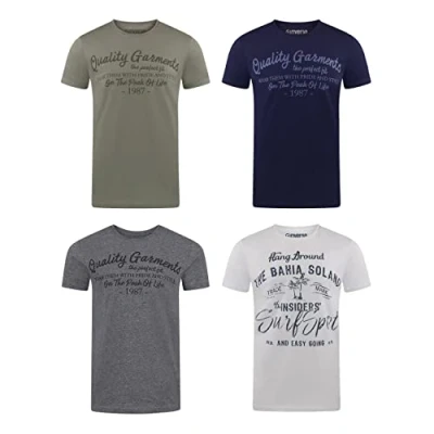 Abbildung von riverso Herren T Shirt Rundhals RIVLeon 4er Pack O Neck Kurzarm Print Tee 100% Baumwolle Regular Fit Grün Blau Weiß Grau Rot Orange L, Größe:L, Farbe:Farbmix 18