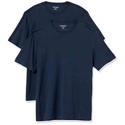 Abbildung von Amazon Essentials Herren Kurzärmliges T Shirt mit Rundhalsausschnitt in normaler Passform, 2er Pack, Marineblau, 6XL Große Größen Tall