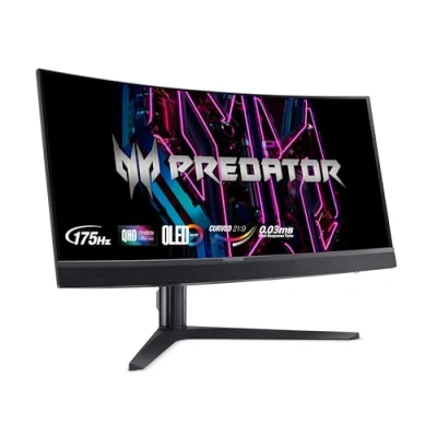 Abbildung von Acer Predator X34V Gaming Monitor 34 Zoll (86 cm Bildschirm) UWQHD, OLED, 175Hz DP/Type C, 100Hz HDMI, 0.03ms(GTG), DP 1.4, Type C 65W, 2xHDMI 2.0, Curved, höhenverstellbar, FreeSync Premium