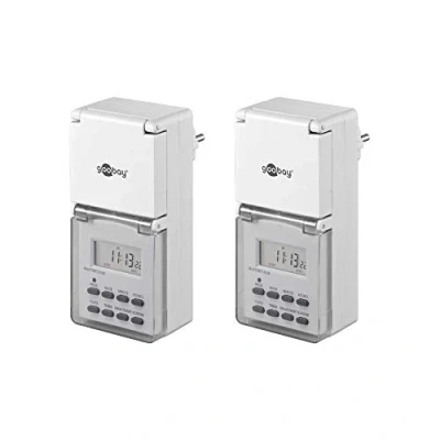 Abbildung von Goobay 55545 2x Digitale Zeitschaltuhr / IP44 Programmierbar Indoor und Outdoor LCD Display Leicht zu bedienende 10C 40C Dauerbetrieb möglich Back Up Akku für 4 Tage Weiß