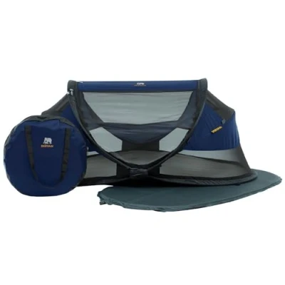 Abbildung von Deryan Baby Reisebett mit Matratze ab Geburt bis 2,5 Jahre Pop Up Babybett Babyzelt in 2 Sekunden aufgestellt inkl. Moskitonetz &amp; Reisetasche 120x75x50cm (Navy)
