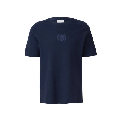 Abbildung von s.Oliver Raglan MIT Flammgarnstruktur UND Stickerei Tshirt basic, Herren, Größe: 3XL, Tiefblau