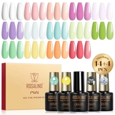Abbildung von ROSALIND UV Nagellack Set, 18 Stück Gel Pastell Weiß Rosa Nude Lila Blau Grün Gelb Orange Farbgel Gelnägel, Soak Off Mini Frühling Sommer Nail Polish Geschenk