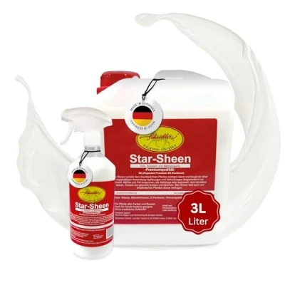 Abbildung von Scheidler horse direkt Star Sheen Mähnenspray 3l für Pferde Langanhaltendes Schweifspray brillanten Glanz Leichtes Kämmen &amp; Fellpflege Natur Glanzspray 2,5l Kanister + 0,5l Sprühflasche