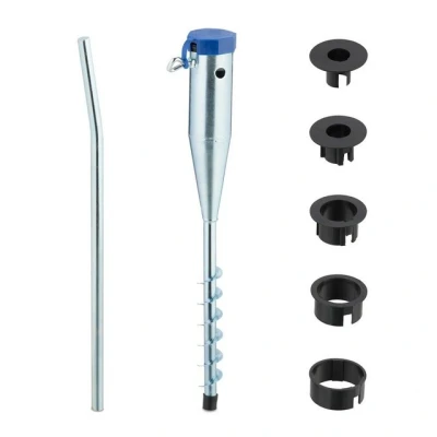 Abbildung von Relaxdays Bodenhülse, für Sonnenschirm &amp; Wäschespinne, zum Eindrehen, 25 55 mm Stangendicke, Bodendübel, Silber/blau, Stahl