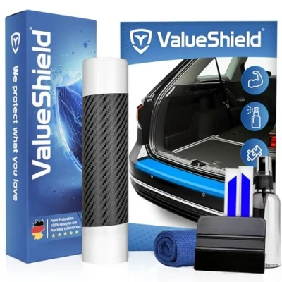 Abbildung von ValueShield Ladekantenschutz passend für Audi Q3 8U 2011 2018 &amp; RS (5 Türer, SUV): Hochleistungsfolie, Lackschutzfolie Kratzschutz Kofferraum, Stoßstange, Schweller Carbon+Blau