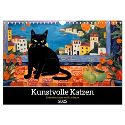 Abbildung von Kunstvolle Katzen (Wandkalender 2025 DIN A4 quer), CALVENDO Monatskalender