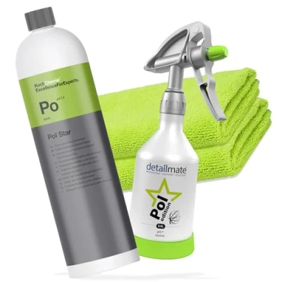 Abbildung von detailmate KochChemie Pol Star Set: Textil , Leder &amp; Alcantarareiniger 1L + Kwazar Mercury Super PRO+ Edition 0,5L 2 Mikrofasertücher