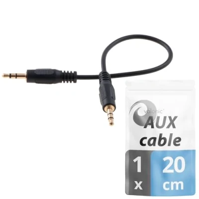 Abbildung von valonic AUX Kabel kurz, 20cm, 3,5 mm, Audiokabel, Klinke Audio Kabel, mm Klinke, (20 cm), vergoldete 3,5mm Stecker