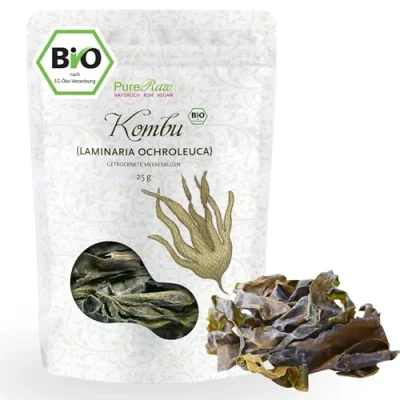 Abbildung von Kombu Algen Blätter Bio Kelp Atlantik Getrocknet (Wildsammlung Roh Vegan) Seetang für Dashi Brühe, Miso Suppe, Umami, Sushi, Algensalat Atlantic Seaweed Organic Raw Wild PureRaw 25g