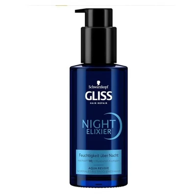 Abbildung von Gliss Night Elixier Aqua Revive (100 ml), Haarserum versorgt normales bis trockenes Haar im Schlaf mit Feuchtigkeit, Haarpflege repariert das langanhaltend