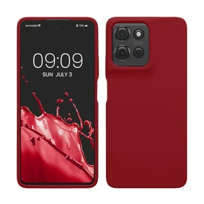 Abbildung von kwmobile Hülle kompatibel mit Motorola Moto G75 5G Silikon Handy Case Handyhülle weiche Oberfläche kabelloses Laden Rhabarber Rot