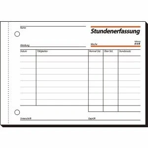 Abbildung von Sigel 10 x Stundenerfassung A6 quer 60g/qm mit Blaupapier 50 Blatt