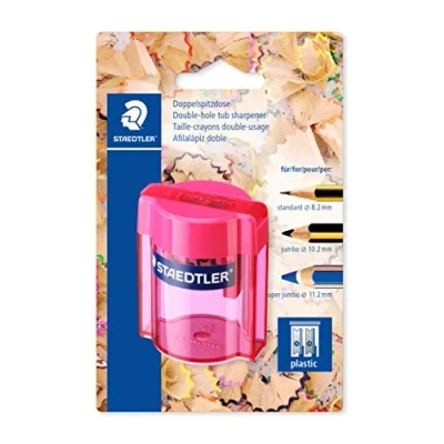 Abbildung von STAEDTLER 513 Blister 1 Anspitzer Kunststoff 2 Verwendungen mit Behälter transparent verschiedene Farben