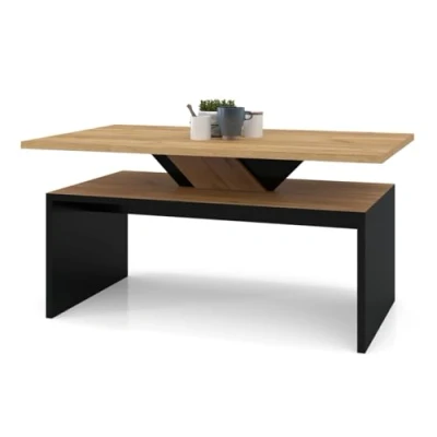 Abbildung von All4All CouchtischSoro Kleiner Kaffeetisch Wohnzimmertisch Sofatisch mit Ablage Einlegeplatten Ausziehbar 100x60cm 05 Gold Craft Eiche + Schwarz
