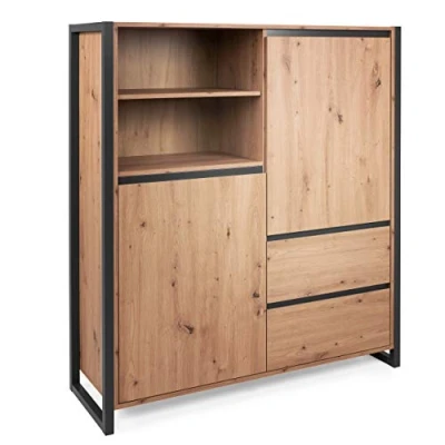 Abbildung von Newfurn Highboard Anthrazit Wildeiche Kommode Vintage Industrial 120x140x40 cm (BxHxT) Schrank Sideboard Anrichte Wohnzimmer Schlafzimmer Flur Esszimmer