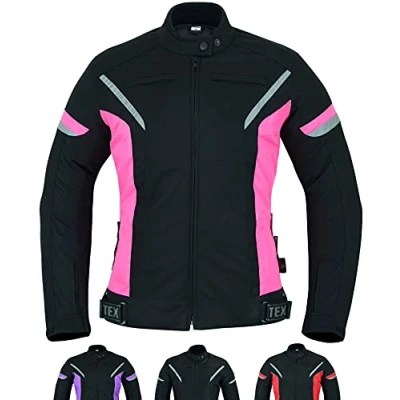 Abbildung von Damen motorradjacke mit protektoren für Sommer oder Winter Textil wasserdicht motorroller motorrad bikerin mantel schutz rüstung (EN 1621 1) Schwarz Rosa XL