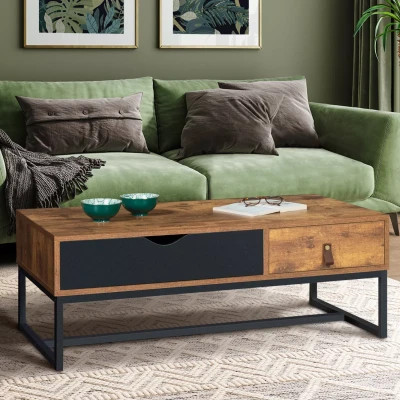 Abbildung von IDMarket Couchtisch, rechteckig, Chicago, 2 Schubladen, industrielles Design