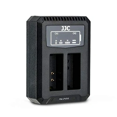 Abbildung von JJC USB Dual Ladegerät Akkulader für Canon EOS M50 Mark II, M50, M10, M2, M, M200, M100, 100D, Rebel SL1, SX70HS Kameras LP E12 Akku