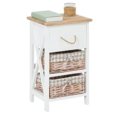 Abbildung von CARO Möbel Nachttisch Nachtschrank Nachtkommode Perugia in weiß, Shabby Chic Vintage Look, mit Schublade und 2 Körben