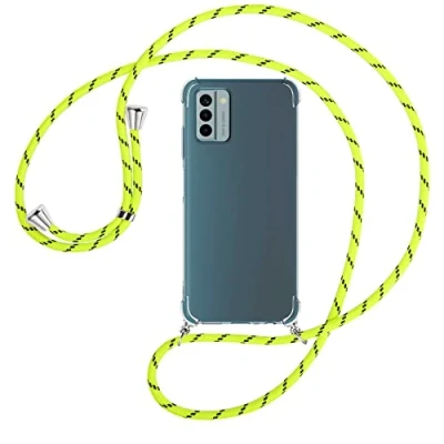 Abbildung von mtb more energy® Handykette kompatibel mit Nokia G22 Neon Gelb gestreift Smartphone Hülle zum Umhängen Anti Shock Full TPU Case