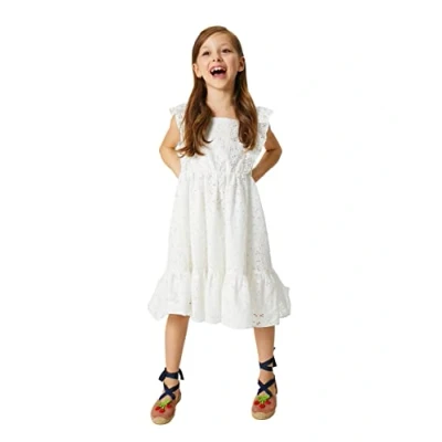 Abbildung von Koton Girls Midi Dress Cutwork Embroidered Ruffle Square Neck Cotton Lined