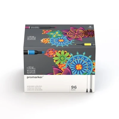 Abbildung von Winsor &amp; Newton 0290152 ProMarker, Professioneller Layoutmarker 2 Spitzen, fein und breit für Zeichnungen, Design Layouts Big Box 96 Farben Set