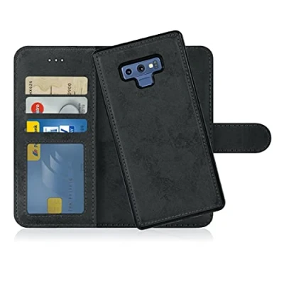 Abbildung von MyGadget Flip Case für Samsung Galaxy Note 9 [ abnehmbare Magnet Hülle ] Handyhülle aus Kunstleder Klapphülle mit Kartenfach Schutzhülle in Grau Schwarz