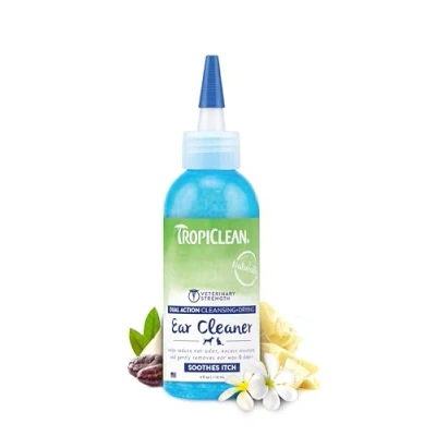 Abbildung von TropiClean Dual Action Ohrreiniger für Haustiere Reinigen und Trocknen Reduziert Geruch überschüssige Feuchtigkeit Entfernt Ohrschmalz Schmutz 118 ml
