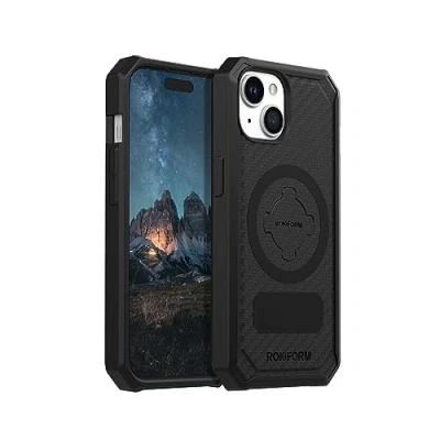 Abbildung von ROKFORM iPhone 15 Hülle, Rugged Serie, magnetisch, Hülle mit RokLock Drehverschluss, schützende Apple Gear, Fallgetestete Rüstung (Schwarz)