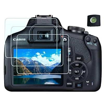 Abbildung von HUIPUXIANG EOS 2000D 1300D 1200D Displayschutz Displayschutzfolie für Canon Rebel T7 T6 DSLR Kamera, [3 + 1 Pack] 0,3 mm 9H Härte gehärtetes Glas Folie