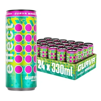 Abbildung von effect GUAVA MASSIVE Energy Drink 24 x 0,33l Dose mit dem Geschmack fruchtig exotischer Guave Erfrischung an heißen Tagen Genuss tropischem Flair
