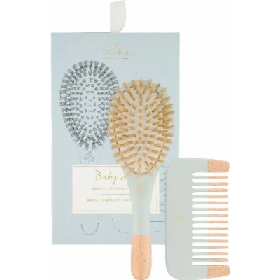 Abbildung von Bachca Baby Kit Blue Brush100% Boar Small Size + Wooden Comb