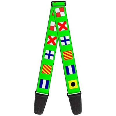 Abbildung von Buckle Down Gitarrengurt mit nautischen Flaggen, Grün, mehrfarbig, 5,1 cm breit
