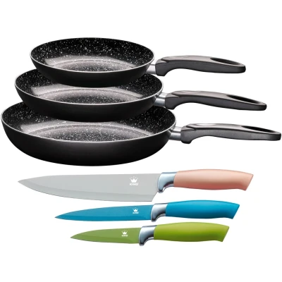 Abbildung von KING Pfannen Set, Aluminium (Set, 6 tlg., 3 Pfannen, Messer), Induktion, Keramikbeschichtung