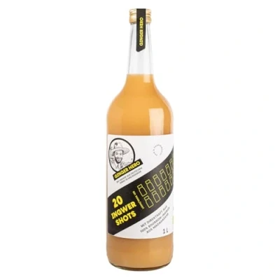 Abbildung von Ginger Hero BIO Ingwer Shot aus 100% reinem Direktsaft Bourbon Madagaskar, ohne Zucker und künstliche Zusatzstoffe, 1000 ml