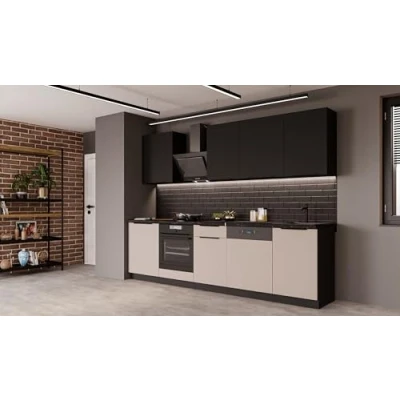 Abbildung von Küche Arona + Siena Basic 280 cm Küchenzeile Küchenblock Einbauküche Kaschmir beige matt Schwarz