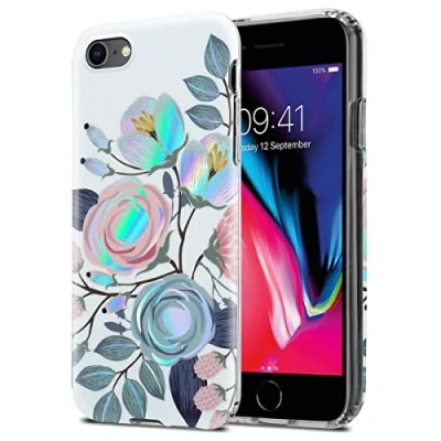 Abbildung von Cadorabo Hülle kompatibel mit Apple iPhone 7 7S 8 SE 2020 Schutzhülle TPU Silikon Case Blumen Design Slim Kratzfest Weiche Gummi Rundumschutz für in Weiß